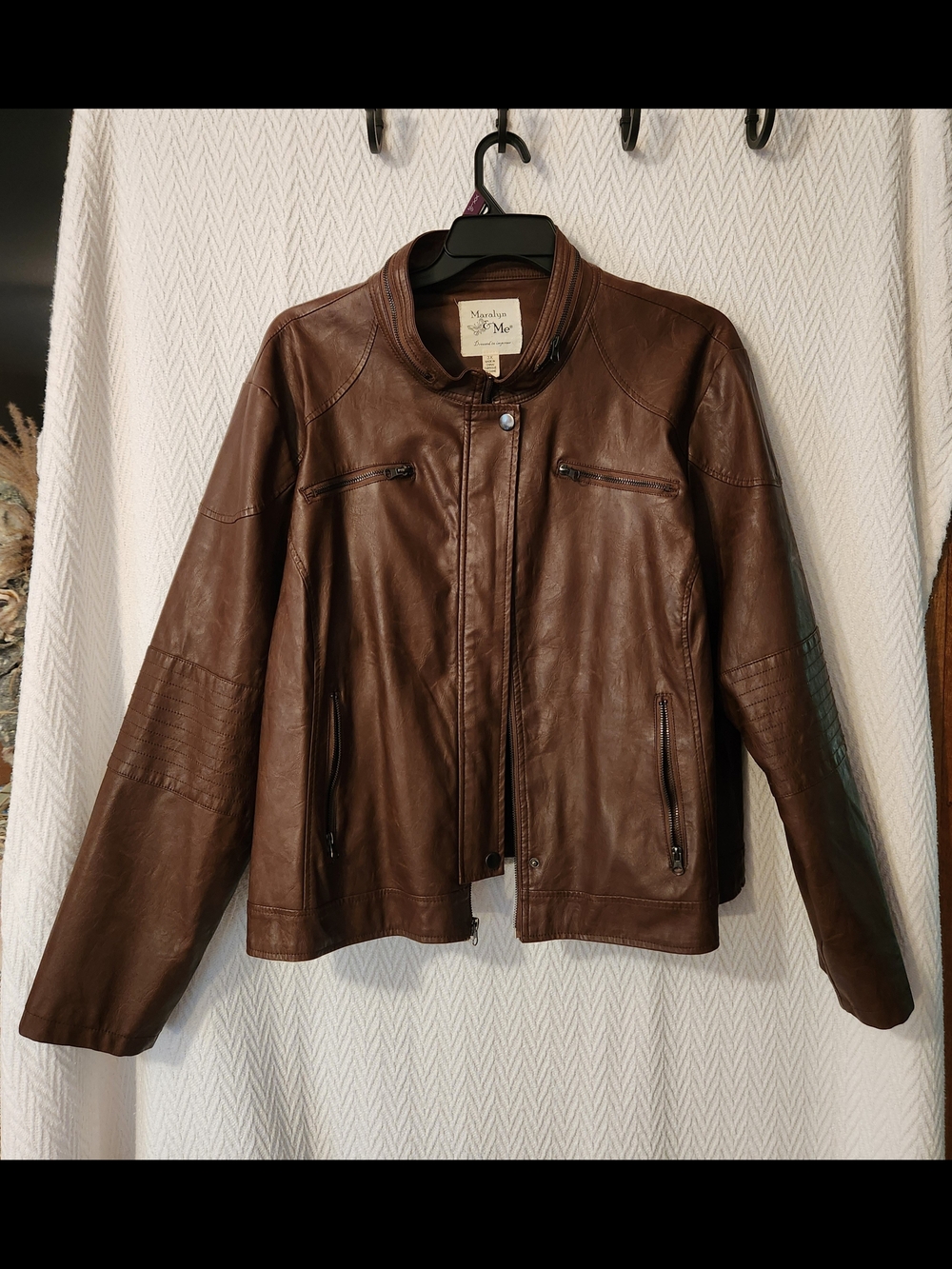 Maralyn & ME  Brown FAUX Leather Moto Jacket sizw 3x